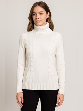 Esprit White Cable Knit Turtleneck Sweater